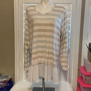 Cha Cha Vente Beige and White Striped Long Sleeve Top